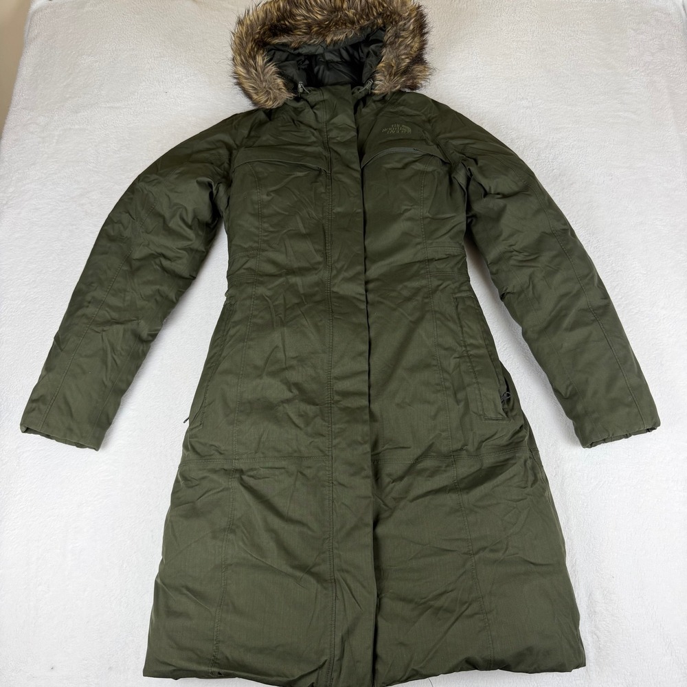 The North Face Arctic Down Parka HyVent Womens XS Olive Green Faux Fur Hood